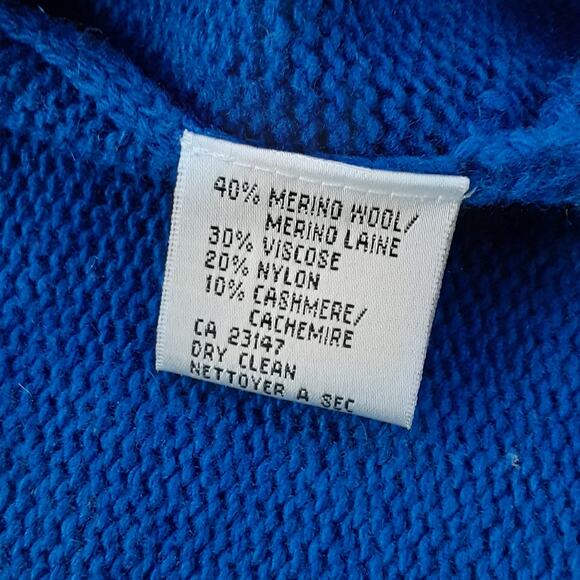 Vintage 90s Cashmere Merino Wool Blue Cardigan Sweater Toggle Royal Blue Sz XS - Picture 7 of 10